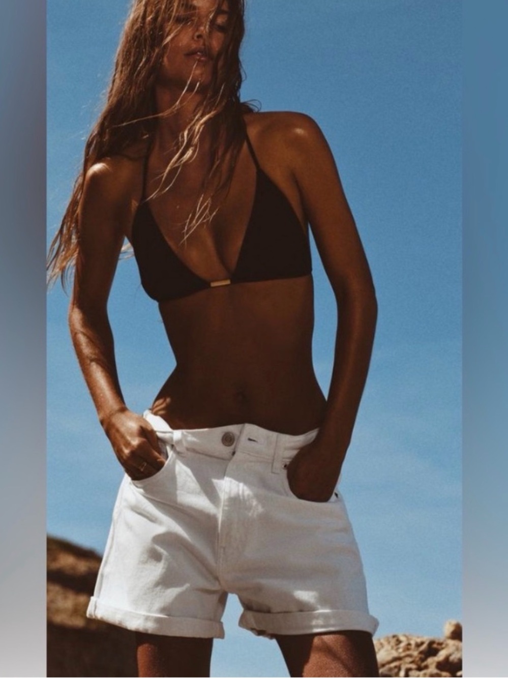 Zara White Denim High-Waist Shorts